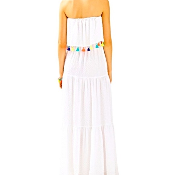 Lilly Pulitzer Caridee Maxi Dress Womens L White Tassel Strapless Tiered - Picture 4 of 11